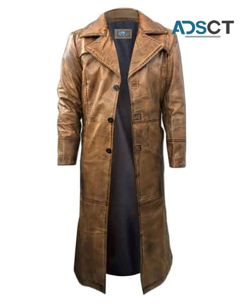 Men's Leather Duster Trench Coat - Styli